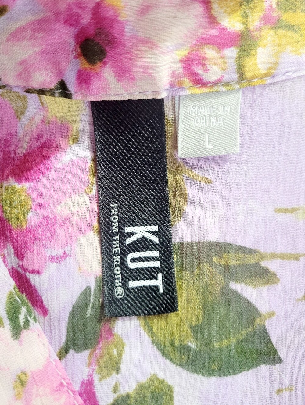 KUT From The Kloth Women Large Floral Blouse Lavender Sheer Button Front Top - Picture 6 of 13